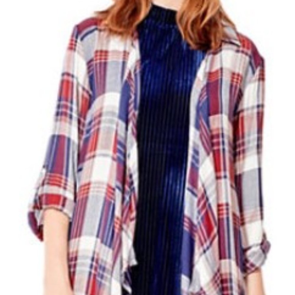 California Moonrise - Plaid Long Cardigan-BLUE MULTI-Medium